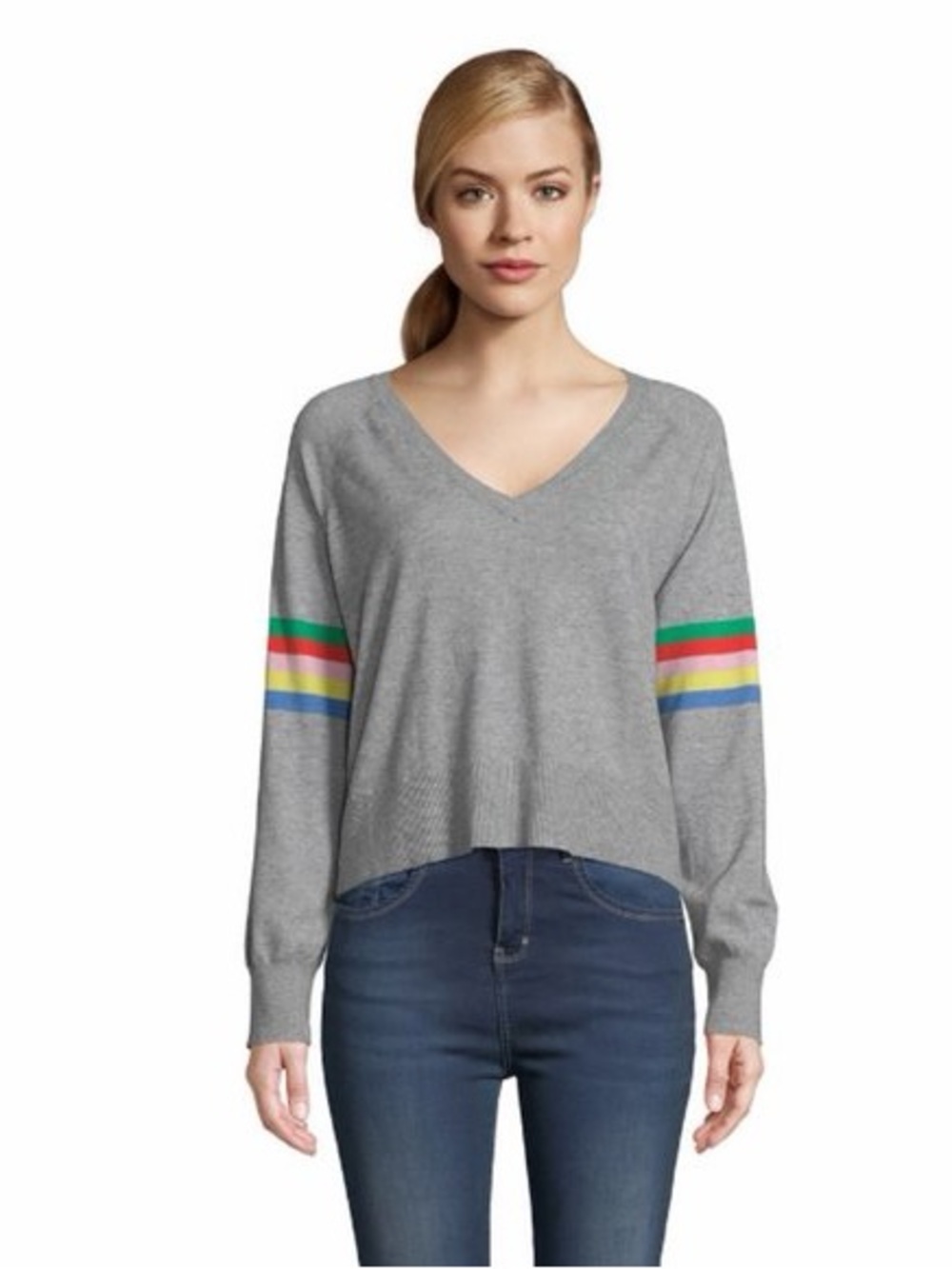 Cupcakes Cashmere Womens Sweater Size M
Gray Hazel Rainbow Boxy V Neck